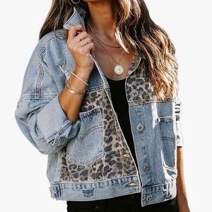 Stylish Denim and Leopard Print Jacket